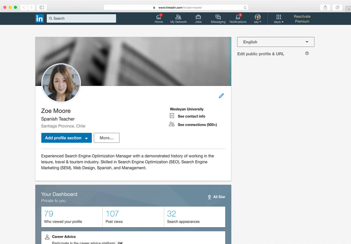 Blank Linkedin Profile Template Esl Riset